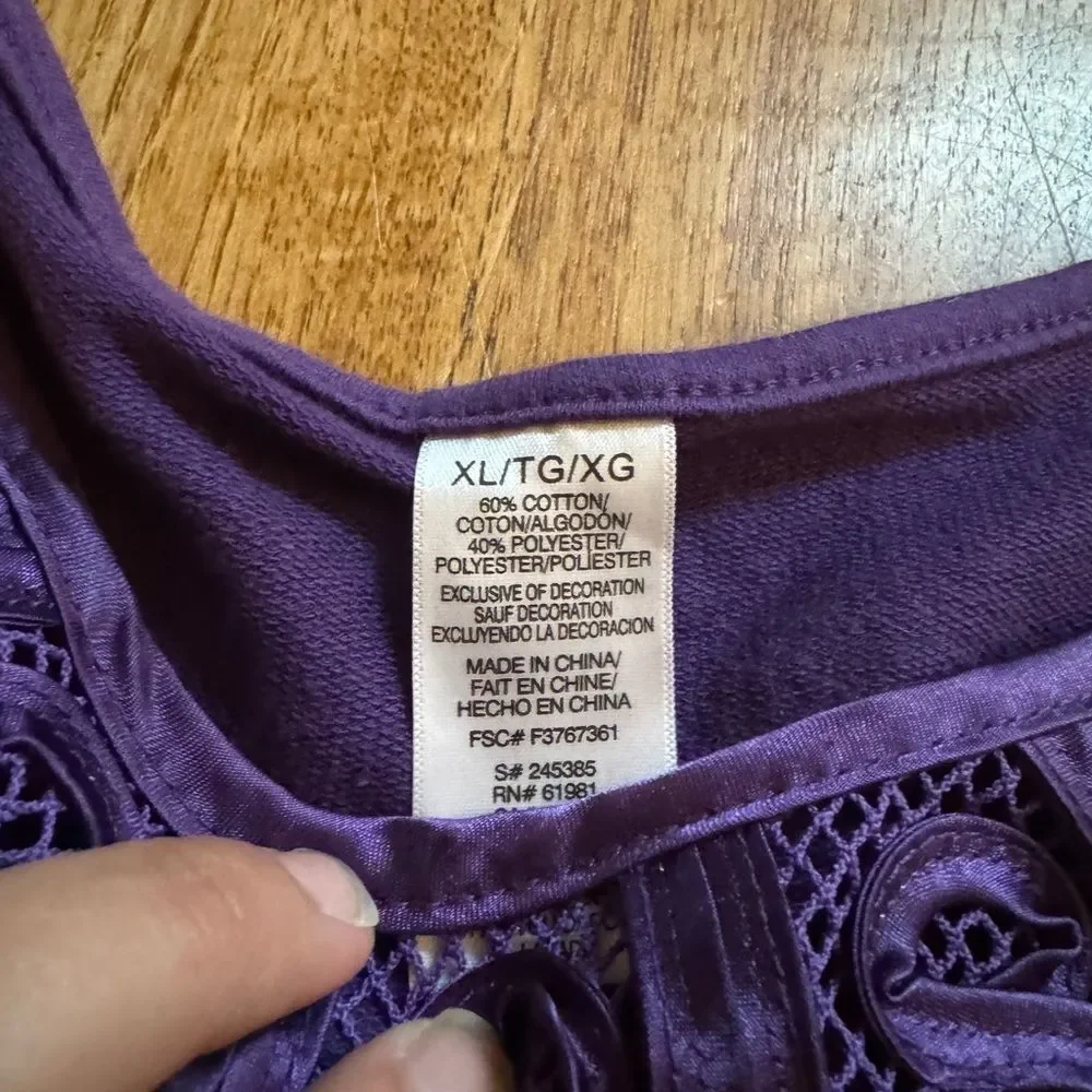 Avon Soutache Embroidery Purple Long Sleeve Tshirt Top Size Women's XL - Picture 10 of 13